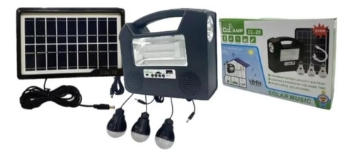 Kit Panel Solar Camping 3 Bombillas Usb Radio Linterna Mp3 Color Negro