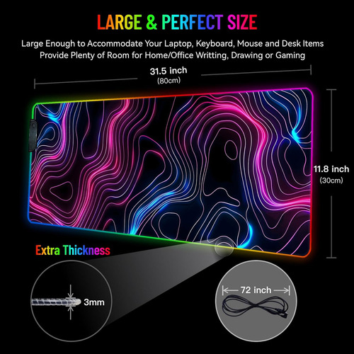 Tapete De Escritorio Led Rgb Mousepad Para Juegos, Teclado G