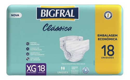 Fraldas para adultos descartáveis Bigfral  Clássica Extra grande x 18 u