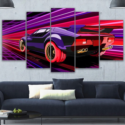 5 Cuadros Decorativos Arte Vaporwave Auto Pop Neon 150x84cm