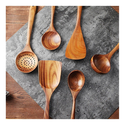 C 7 X Madeira Kitchen Utensilios Set Colher