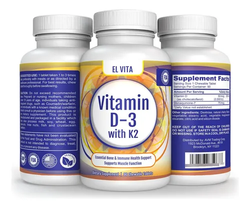 Vitamina D3 Y K2 En Tabletas Masticables De Cereza Natural P Sabor