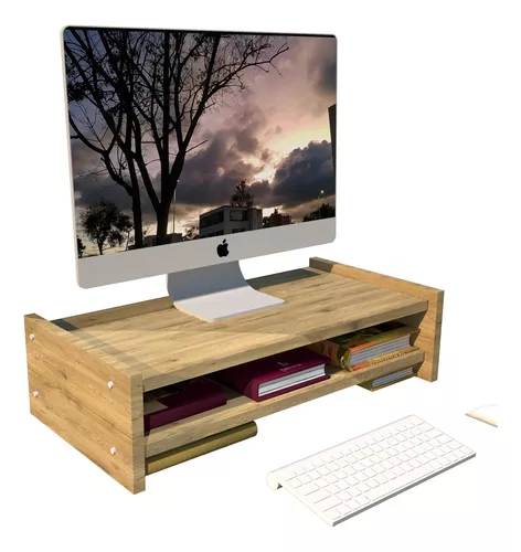  ZYFAB Soporte elevador para monitor de madera, soporte de  escritorio para computadora, soporte de escritorio para monitor de madera,  para PC, pantalla de TV, portátil, portátil, marrón, 39.4 x 7.9 in 