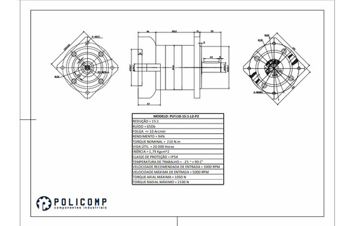 Redutor Planetário; Servo 15:1, Flange 110mm; Arcmin10