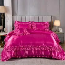 Comprar Juego De Ropa De Cama King Size Satinado Rosa Fucsia 8 Pieza