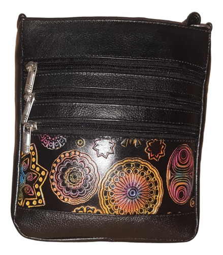 Bolso Flor En Cuero 3 Cremalleras Con Tala Artesanal