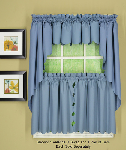Cortina Festoneada Azul 60 X 91 Cm Par De Niveles 36 Pulgada