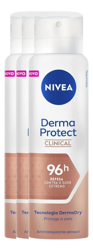 Kit 3 Desodorante Fem Nivea Derma Protect Clinical 96h 150ml