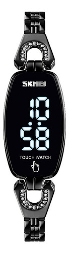 Reloj Mujer Skmei 1588 Touch Watch Digital Minimalista Led Color de la malla Plateado Color del fondo Negro