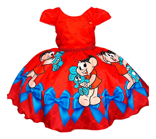 Vestido Infantil Vermelho Mônica E Cascão Aniversário Festas