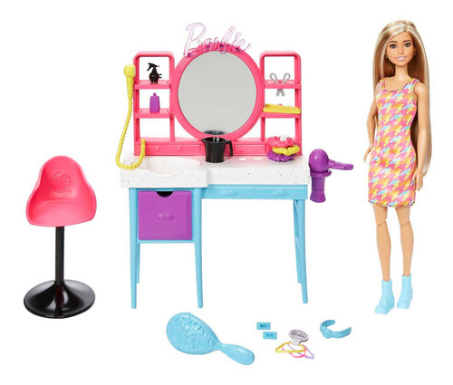 Barbie Salon De Belleza 15+ Accesorios Cambia Color Cabello