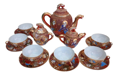 Juego De Té Cáscara De Huevo Porcelana Japonés Para 6 Marrón Floreado (Usado)