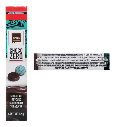 5 Pzas Chocolate Amargo Choco Zero Sabor Menta Sin AzĂșcar 52