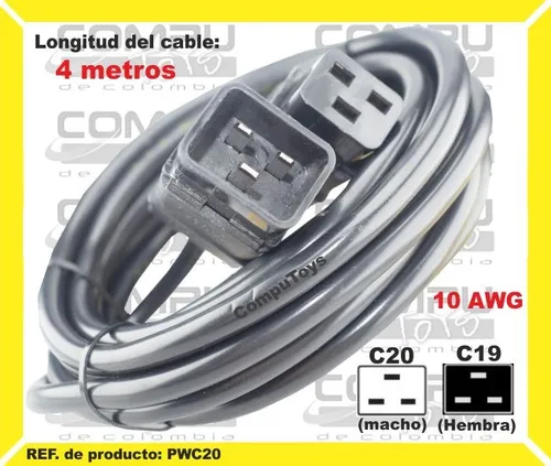 Cable De Corriente C20 A C19 Mirada China 4 Mt Computoys Sas