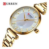 Comprar Relojes elegantes de cuarzo inoxidable Curren para mujer, correa de color dorado