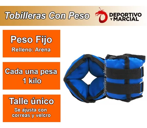 Tobilleras 1 Kilo Peso Fijo El Par Correas Abrojo Fitness