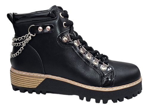 Borcego Negro Tamagiu Cuero Veggie Mujer Moda Botas Cadena