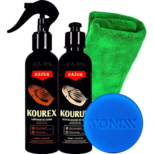 Limpa Couro Spray Banco Kourex Razux Pano Kourum Hidratante