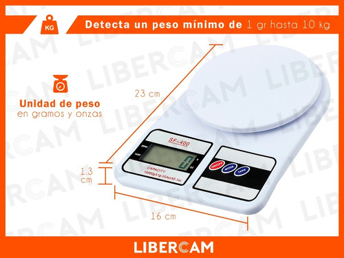 Imagen 2 de 7 de Balanza Alimentos Cocina Digital Hasta 10 Kg Alta Precision Color Blanco