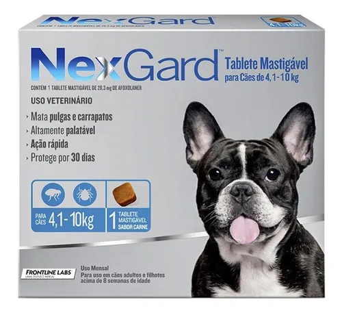 Antipulgas E Carrapatos NexGard Cães 4 a 10kg Comprimido Sabor Ca...
