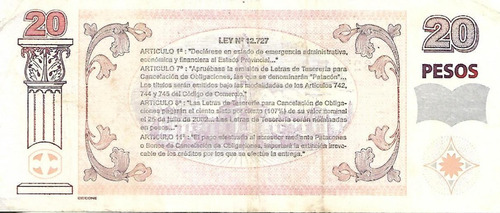 Ec# 220 Bono 20 Pesos Patacones Serie A Mb+ Palermo (Usado)