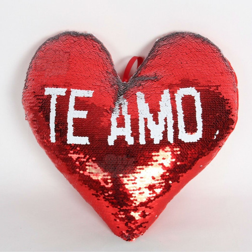 Almohadón Corazón Lentejuelas Mágicas Reversible Te Amo 35 C