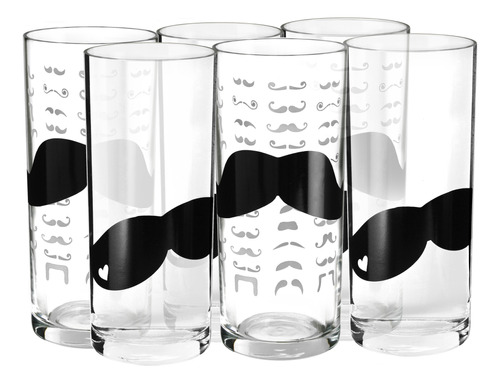 Set X 6 Vaso Vidrio Tragos Decorado Bigote Mostacho Pasabahc