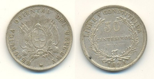 Uruguay 50 C Entesimos 1894 Plata Km 16 Exc