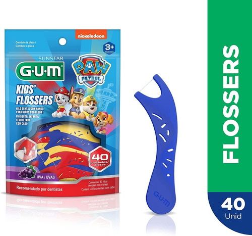 Gum 40 Flossers Paw Patrol, Hilo Dental Con Mango Para Niños