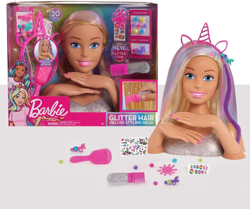 Barbie Deluxe 20 Piezas Glitter And Go Styling Pelo Rubio