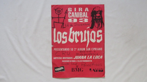 Poster, Afiche De Recital Los Brujos Gira Canibal 93