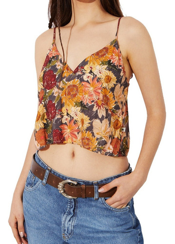 Top Algodon Mujer Wanama Crop Moss Bouquet Sin Mangas Azul P