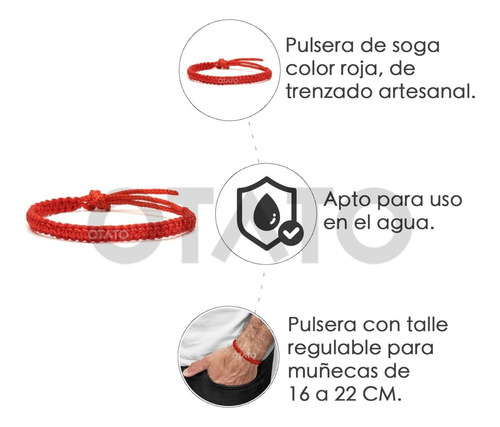 Imagen 5 de 10 de Pulsera Hombre - Pulsera Mujer Pulsera Roja Pulsera Suerte Aura Protectora Contra Envidia Amuleto Proteccion Hilo Rojo