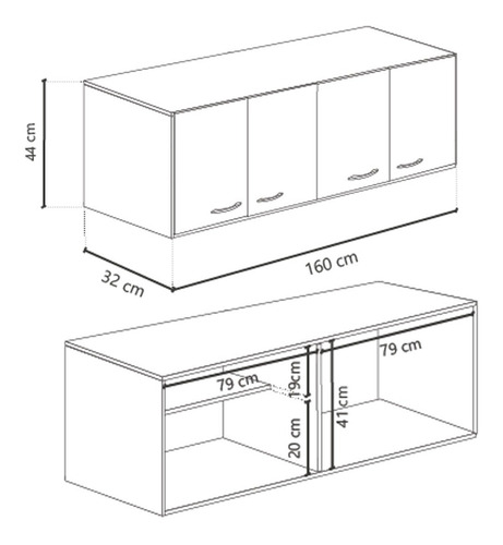 Imagen 7 de 10 de Alacena Cocina Melamina Puertas Estante 160 Cm Blanca Negro