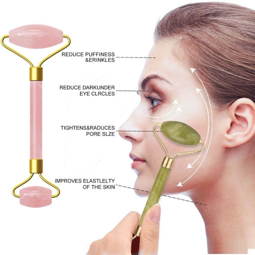 Imagen 8 de 10 de Masajeador Doble Rodillo + Piedra Jade Facial Corporal