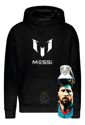 Poleron Leo Messi + Botella En Aluminio 750ml - Futbol Profesional -  Lionel Andrés Messi Cuccittini - Estampaking