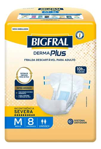 Fralda Bigfral Derma Plus M 8 Unidades Tamanho Médio