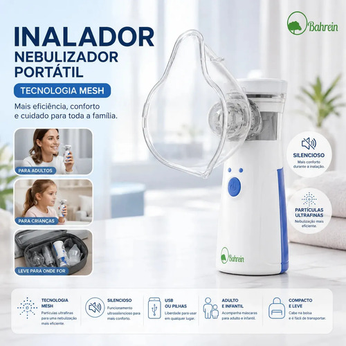 Inalador Nebulizador Portátil Bahrein Usb Pilha Cor Azul Silencioso Aparelho Inalação Compacto Mesh Bivolt Nebulizador Com Rede Vibratoria Aparelho Para Inalacao Inalador Silencioso Aparelho Inalador