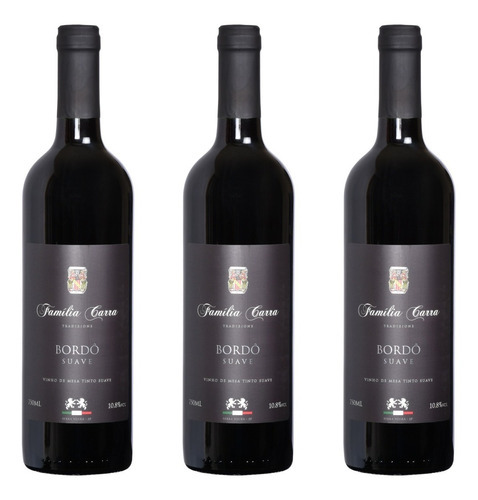 Kit 3 Vinhos Família Carra Tinto De Mesa Bordo Suave 750 Ml