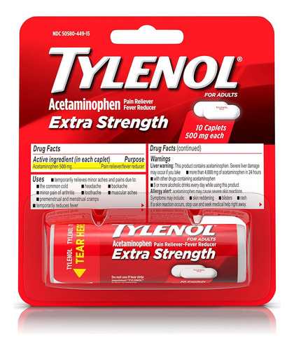 Tylenol Comprimidos Extra Fuertes 500 Mg De Acetaminofeno