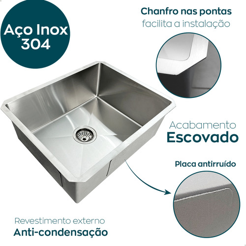 Cuba Inox Gourmet 50x40 Cm Quadrada De Embutir Bancada Pia Cozinha Aço Inox 304 Dona D.cor
