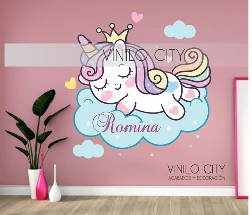 Vinil Decorativo Infantil Unicornio Durmiendo En La Nube 