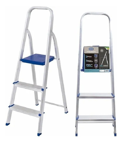 Escalera Aluminio Plegable De 3 Escalones - Mor Color Azul