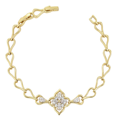 Brazalete Oro 14k Lam Flor 17-19cm Ajustable Dama