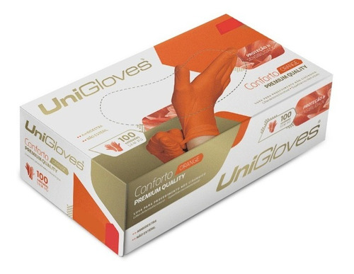 Luvas descartáveis antiderrapantes UniGloves Conforto cor laranja tamanho  PP de látex x 100 unidades 
