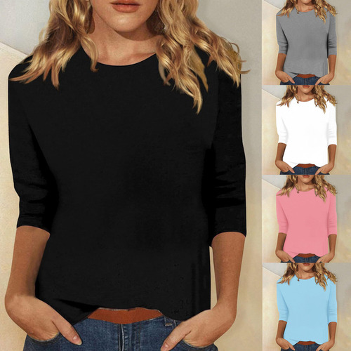 Camiseta Ajustada Mujer, Blusa Moderna Con Mangas Al Codo
