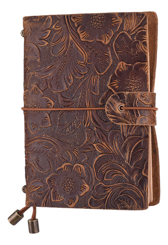 Cuaderno De Viaje De Cuero Vintage Con Diseño Floral, Recarg