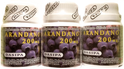 Arandano 200 Mg.  Dasipa. Pack 3 X 60 Comprimidos