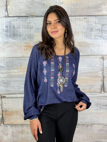 Polera Boho Con Flores Bordada