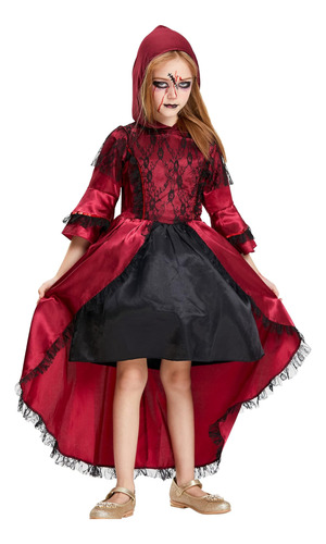 Disfraz De Vampiro Victoriano Para Niñas, Vestido Rojo Con C